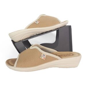 FlyFlot Cloth Slippers Slip-on Slide Sandals Beige Tan Women's 8/39